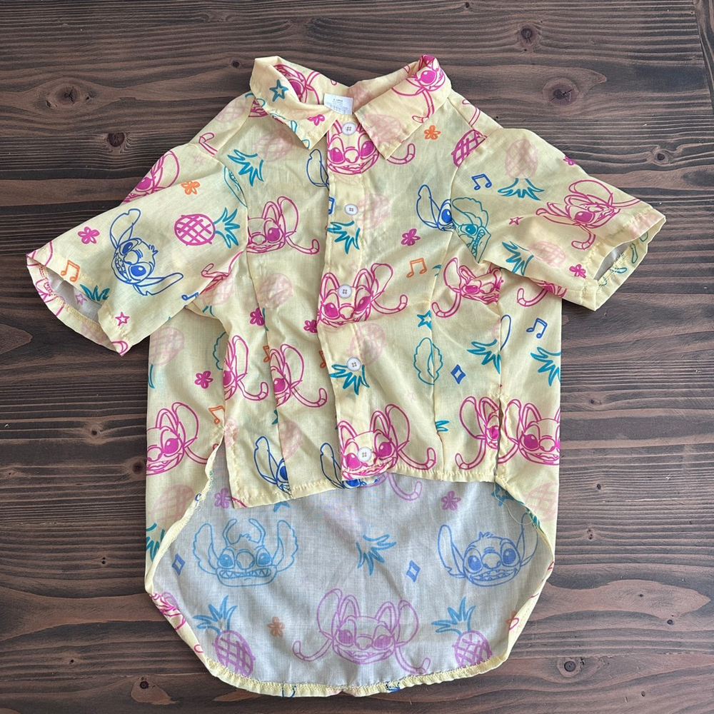Disney Lilo & Stitch Dog Shirt XL Yellow Hawaiian Stitch Angel Pet Outfit